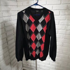 Izod Golf Men's Size Large Red Black & Grey Argyle Loose Fit V-neck Sweater